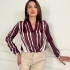 Wrap Blouse with Vertical Cappucino Stripes