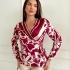 Wrap Blouse with Burgundy Abstract Floral Print