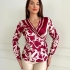Wrap Blouse with Burgundy Abstract Floral Print