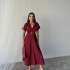 Burgundy Midi Shirt Dress with Belt and Metal Buttons