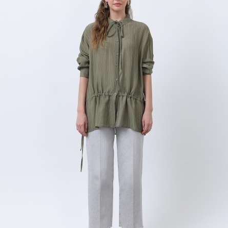 Khaki shirt with gathered waist details