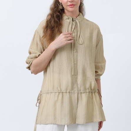 Cămașă oliva cu detalii &icirc;ncrețite &icirc;n talie