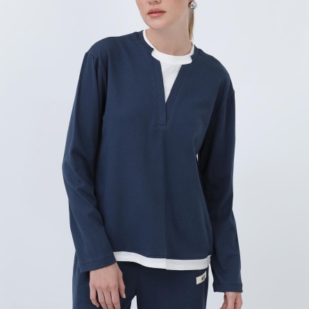 Hanorac bleumarin cu inserții albe