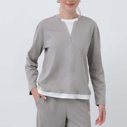 Gray Cotton Hoodie with White Neckline