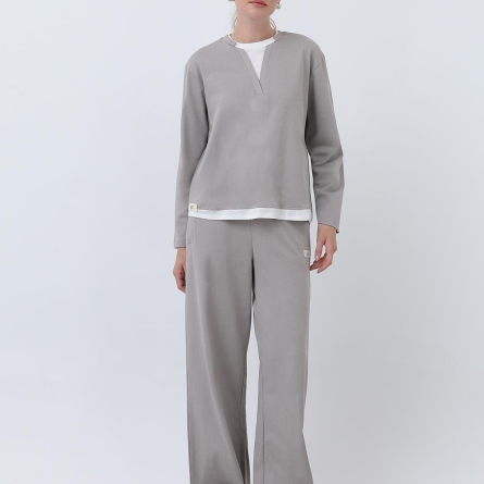 Gray Cotton Hoodie with White Neckline