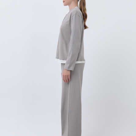 Gray Cotton Hoodie with White Neckline