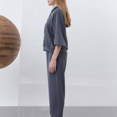 Серый худи на молнии с капюшоном