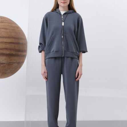 Серый худи на молнии с капюшоном