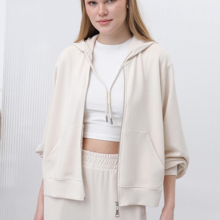 Beige Zip-Up Hoodie for Women