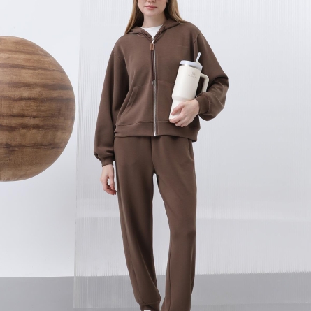 Коричневый худи на молнии с капюшоном