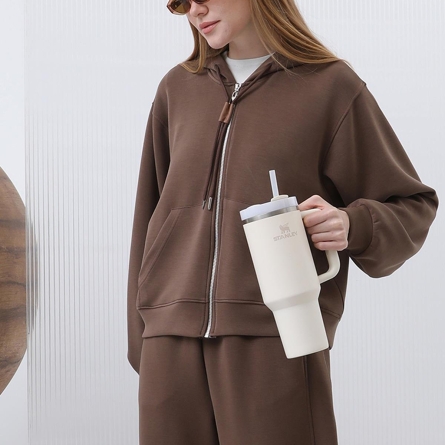 Коричневый худи на молнии с капюшоном