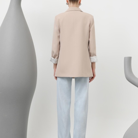 Sacou casual oversize roz cu captușeală