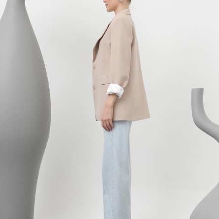 Sacou casual oversize roz cu captușeală