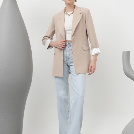 Sacou casual oversize roz cu captușeală