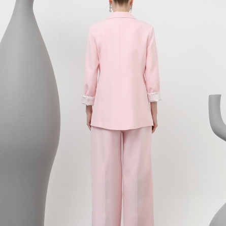 Sacou casual oversize crem cu captușeală