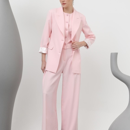 Sacou casual oversize crem cu captușeală