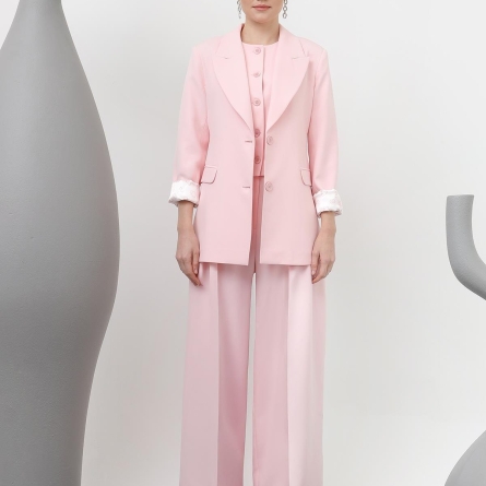 Sacou casual oversize crem cu captușeală