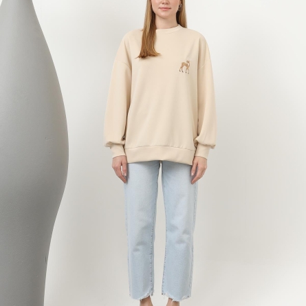 Кремовый худи с вышивкой оленей