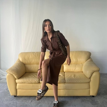 Rochie cămașă maro cu nasturi frontali