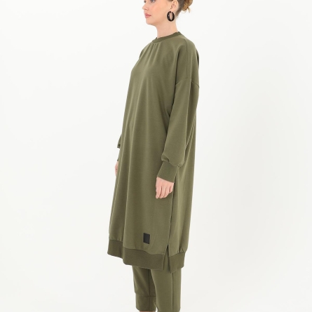 Женская длинная туника цвета хаки из хлопка