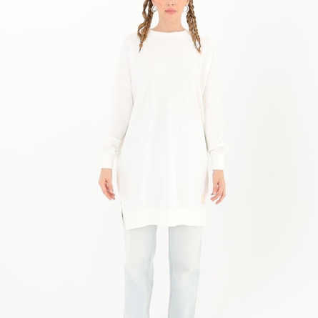 Tunică medie casual albă din bumbac