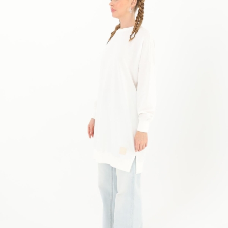 Tunică medie casual albă din bumbac