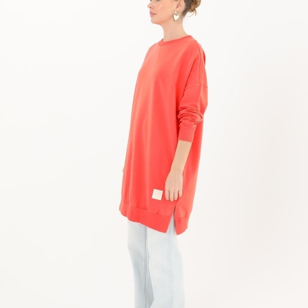 Tunică medie casual coral din bumbac