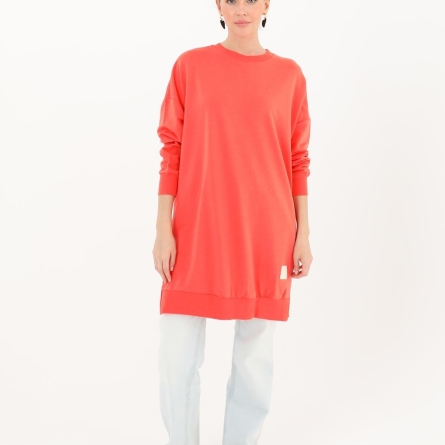 Tunică medie casual coral din bumbac