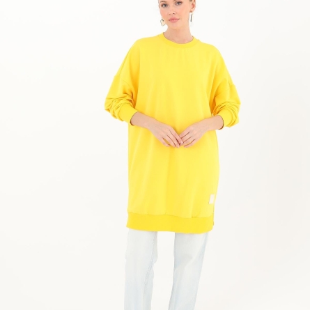 Tunică medie casual galbenă din bumbac