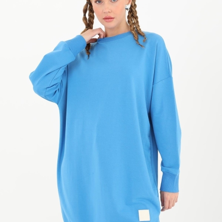 Tunică medie casual albastră din bumbac