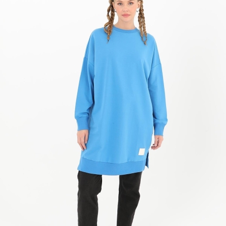 Tunică medie casual albastră din bumbac