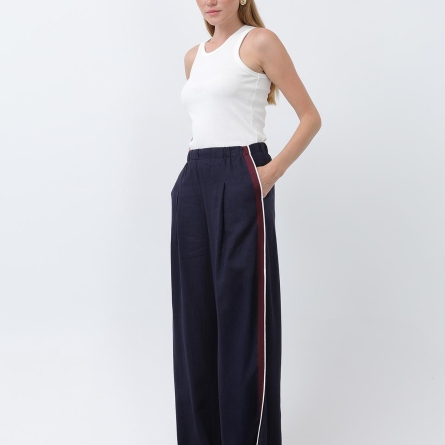 Синие брюки из гросгрейна с боковыми полосками