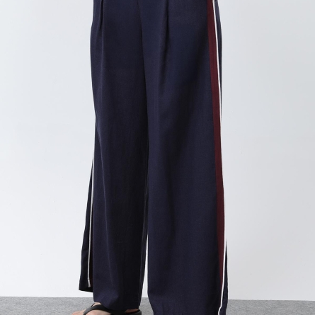 Синие брюки из гросгрейна с боковыми полосками