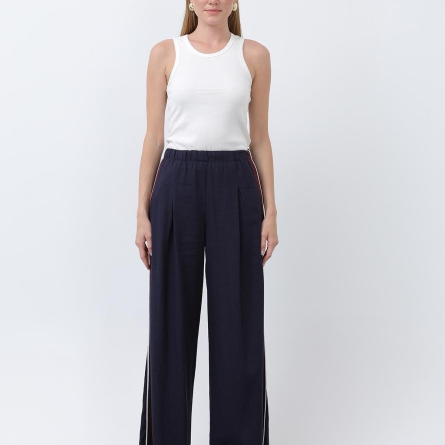 Синие брюки из гросгрейна с боковыми полосками