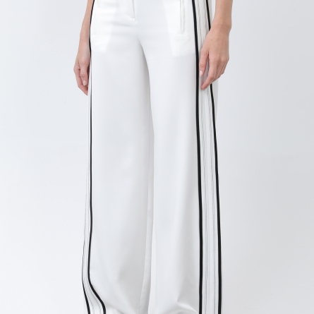 Pantaloni damă albi cu dungi laterale
