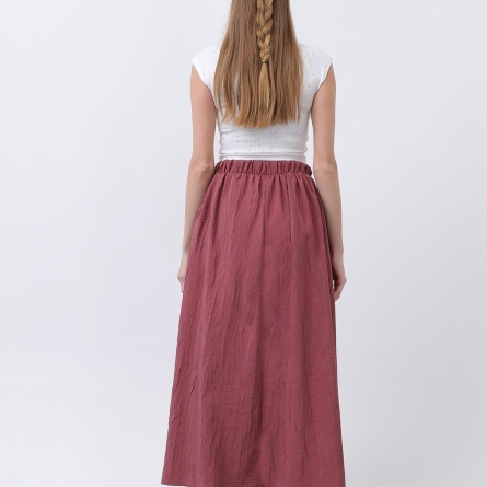 Fustă rose midi evazată cu talie elastică