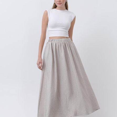 Белая миди юбка с резинкой на талии