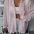 Oversized White Shirt with Pink Stripes and Metallic Thread