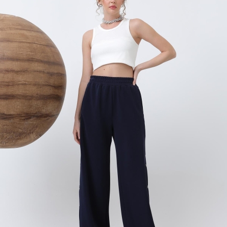 Navy pants with side snaps