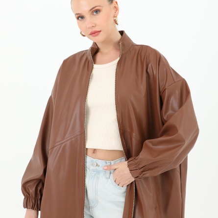 Black faux leather oversized jacket