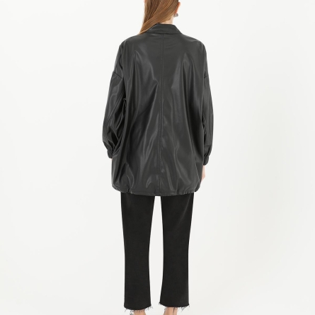 Geacă maro din piele ecologică oversize