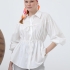 Cămașă albă din bumbac cu detalii &icirc;ncrețite