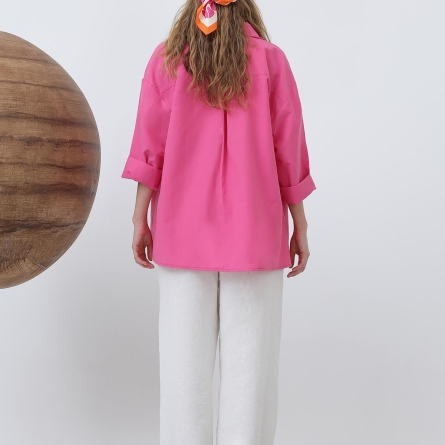 Fuchsia oversized cotton shirt with buttons