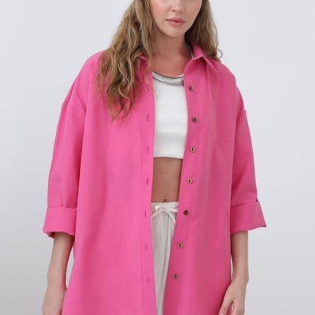 Fuchsia oversized cotton shirt with buttons