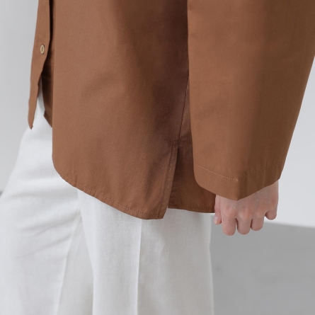 Коричневая оверсайз рубашка из хлопка с пуговицами