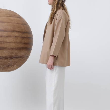 Beige oversized cotton shirt with buttons