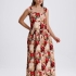 Платье миди с красным цветочным принтом и широкими бретелями