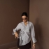 Wrap-Style Shirt with Brown Stripes and Side Bow