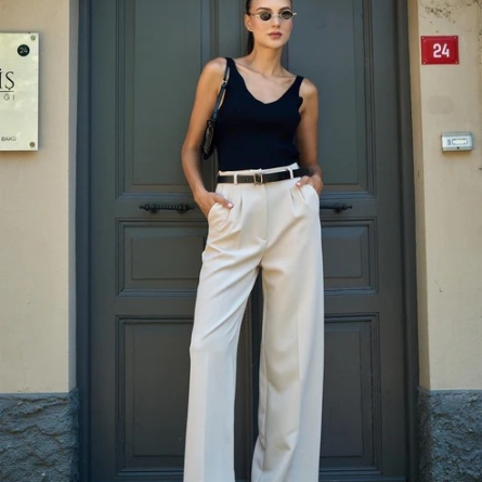 Бежевые брюки палаццо