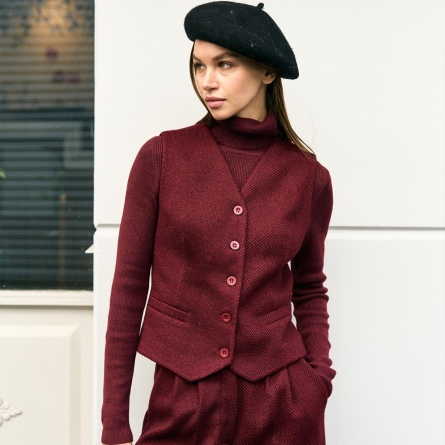 Burgundy Set &ndash; Palazzo Pants and Buttoned Vest